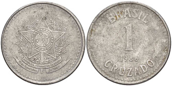 Бразилия 1 крузадо 1986 KM 605 нержавеющая сталь 217-1254