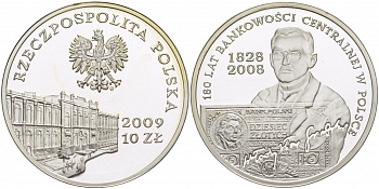 Польша 10 злотых 2009 180 лет центральному банку Польши KM 676 серебро PROOF 1084-7-33