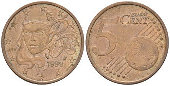 Франция 5 евроцентов 1999 KM 1284 сталь плакированная медью 60-652