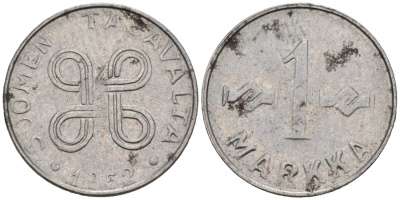 ФИНЛЯНДИЯ 1 МАРКА 1952 KM 38 железо 192-1168
