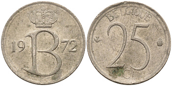 Бельгия 25 сантимов 1972 BELGIQUE, монетный тип KM 153.1 медно-никель 4594-558