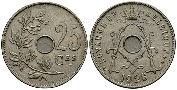 Бельгия 25 сантимов 1928 Belgique KM 68 медно-никель 4165-543