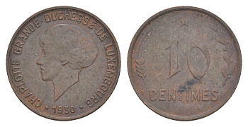 Люксембург 10 сантимов 1930 Шарлотта (1918-1964) KM 41 бронза 4115-363