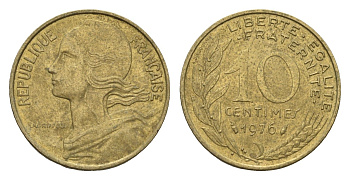 Франция 10 сантимов 1976 KM 929 алюминиевая бронза 4674-569