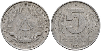 ГДР 5 пфеннигов 1968 A KM 9.1 алюминий 206-816