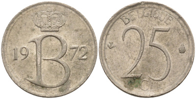 Бельгия 25 сантимов 1972 BELGIQUE, монетный тип KM 153.1 медно-никель 4594-558
