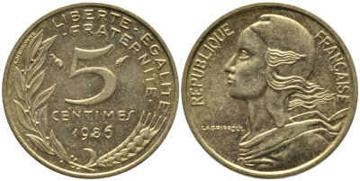 ФРАНЦИЯ 5 САНТИМОВ 1986 ТИП MARIANNE KM 933 медь алюминий никель 99-1119