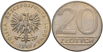 Польша 20 злотых 1989 Y 153.2 медно-никель 4156-923