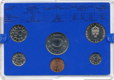 Швеция набор монетного двора из 6 монет 1983 в пластике, Карл XVI Густав (1973- ) KM MS27 UNC 5-4-2-70