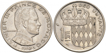 Монако 1 франк 1974 Ренье III (1949-2005) KM 140 никель 73-1146