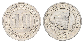 Никарагуа 10 сентаво 1974 ФАО - Давайте производить больше еды KM 29 алюминий UNC 54-1013