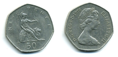 Великобритания 50 пенсов 1978 Елизавета II (1952-2022) KM 913, Spink 4223 (H1) медно-никель 59-1243