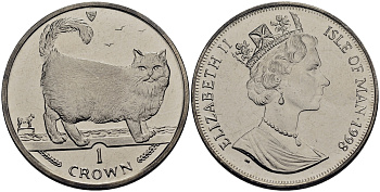 Остров Мэн 1 крона 1998 бирманская кошка КМ 857 медно-никель UNC 4125-331