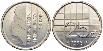 Нидерланды 25 центов 1998 Беатрикс (1980-2013) KM 204 никель UNC 112-336