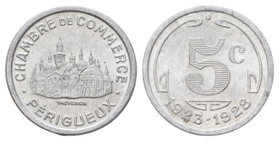 Франция, Перигё 5 сантимов 1923 диаметр 19 мм, вес 1 гр Elie mon 10.1 алюминий UNC 4659-624