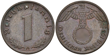 Германия 1 рейхспфенниг 1939 A KM 89, J. 361 бронза 4151-343