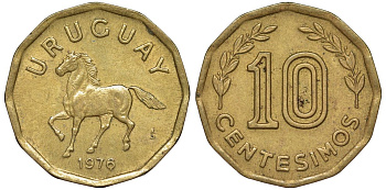Уругвай 10 сентесимо 1976 KM 66 алюминиевая бронза 4164-748