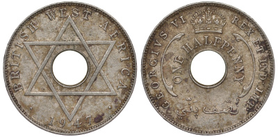 Британская Западная Африка 1/2 пенни 1947 H, Георг VI KM 18 медно-никель 25-1311