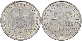 ГЕРМАНИЯ 200 МАРОК 1923 E KM 35, J. 304, Weege 22 алюминий 210-454