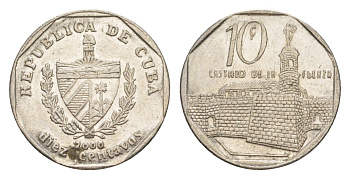 Куба 10 сентаво 2000 форт в Гаване Ла-Фуэрса KM 576.2, JMA MC20, Schoen 714 сталь плакированная никелем 4644-743