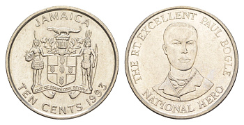 Ямайка 10 центов 1993 KM 146.1 сталь плакированная никелем UNC 4642-1024