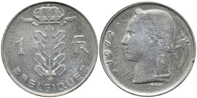 Бельгия 1 франк 1972 Belgique, Бодуэн I (1951-1993) KM 142.1 медно-никель 4384-524