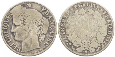 ФРАНЦИЯ 50 САНТИМОВ 1895 А, ТРЕТЬЯ РЕСПУБЛИКА (1871-1940) KM 834.1, LE FRFANC 189.16 серебро 3309-119