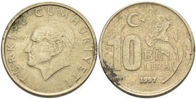 Турция 10000 лир 1997 Мустафа Кемаль Ататюрк KM 1027.1 медь никель цинк  4595-531