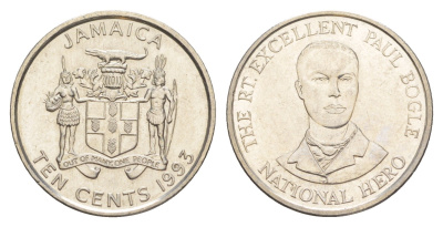 Ямайка 10 центов 1993 KM 146.1 сталь плакированная никелем UNC 4642-1024