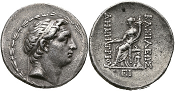 ДРЕВНЯЯ ГРЕЦИЯ, ГОСУДАРСТВО СЕЛЕВКИДОВ ТЕТРАДРАХМА 162 - 150 гг. до н.э. ДЕМЕТРИЙ I СОТЕР, ТИХЕ - ЭЛЛИНИСТИЧЕСКОЕ БОЖЕСТВО СЛУЧАЯ, УДАЧИ И СУДЬБЫ, АНТИОХИЯ, GOOD VERY FINE, 16,70 гр Newell, Antioch 94 серебро 1073-8-55