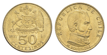 Чили 50 сентесимо 1971 год-тип KM 196 алюминиевая бронза UNC 4651-529