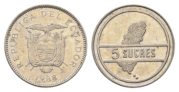 Эквадор 5 сукре 1988 KM 91 сталь плакированная никелем 4663-746