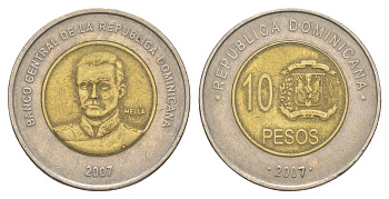Доминиканская Республика (Доминикана) 10 песо 2007 KM 106 биметалл 4519-236