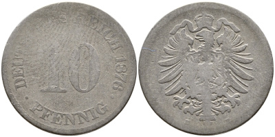 ГЕРМАНИЯ 10 ПФЕННИГОВ 1876 E, СТАРОГЕРБОВКА, KM 4, J. 4 медно-никель 83-1831