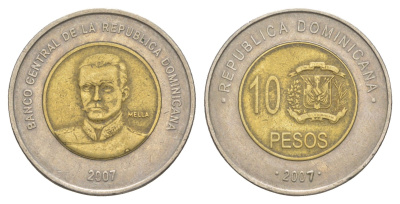 Доминиканская Республика (Доминикана) 10 песо 2007 KM 106 биметалл 4519-236