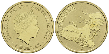 Австралия 1 доллар 2011 серия мифические существа, феникс KM 1587 алюминиевая бронза UNC M42-05