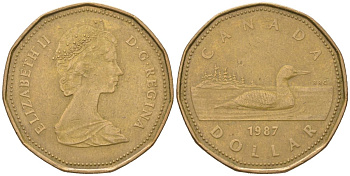 Канада 1 доллар 1987 Елизавета II (1952-2022), утка KM 157 никель плакированный позолоченной бронзой 4616-814