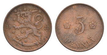 Финляндия 5 пенни 1920 KM 22 медь 4647-247