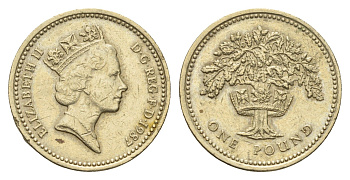 Великобритания 1 фунт 1987 Елизавета II (1952-2022) KM 948, Spink 4333 никель латунь 95-816