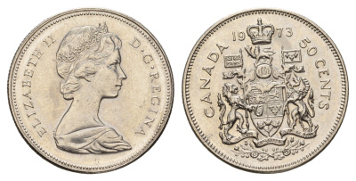 Канада 50 центов 1973 Елизавета II (1952-2022), герб KM 75.1 никель aUNC 110-934