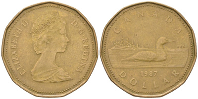 Канада 1 доллар 1987 Елизавета II (1952-2022), утка KM 157 никель плакированный алюминиевой бронзой 4616-814