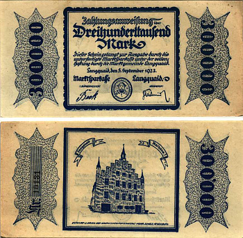 ЛАНГКВАЙД 300000 МАРОК 1923 НОТГЕЛЬД, 5 СЕНТЯБРЯ 1923, ЗЕМЛЯ БАВАРИЯ Keller 2913a бумага 6318-40-1-1
