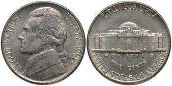 США 5 ЦЕНТОВ 1991 P, ДЖЕФФЕРСОН KM А192 медно-никель 181-121