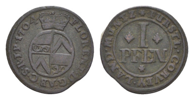 Корвей 1 пфенниг 1704 KM 116 медь 633-1135