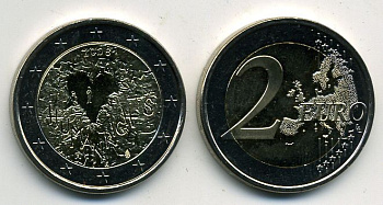 Финляндия 2 евро 2008 60 лет декларации прав человека, сердце KM 143 биметалл UNC M3-01