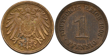 Германия 1 пфенниг 1906 E KM 10, J. 10 медь 4567-1233
