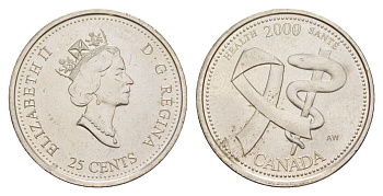Канада 25 центов 2000 Миллениум - Здоровье KM 373 сталь плакированная никелем UNC 4631-654