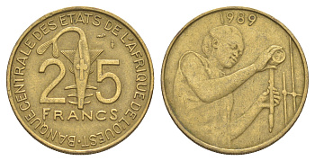 Западная Африка (BCEAO) 25 франков 1989 KM 9 алюминиевая бронза 4612-1256