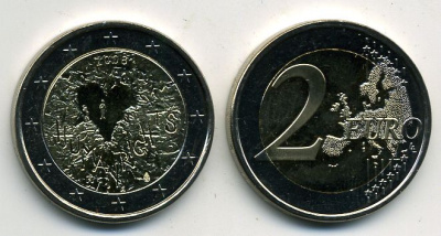 Финляндия 2 евро 2008 60 лет декларации прав человека, сердце KM 143 биметалл UNC M3-01