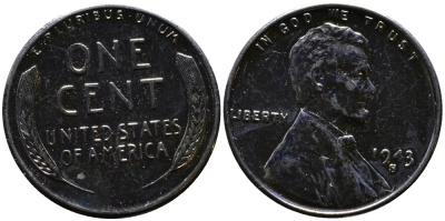 США 1 цент 1943 S (Сан-Франциско), Авраам Линкольн KM 132 a сталь плакированная цинком 4392-1134